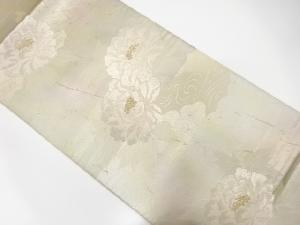 アンティーク　服部織物製　こはく錦流水に牡丹模様織出し袋帯（材料）